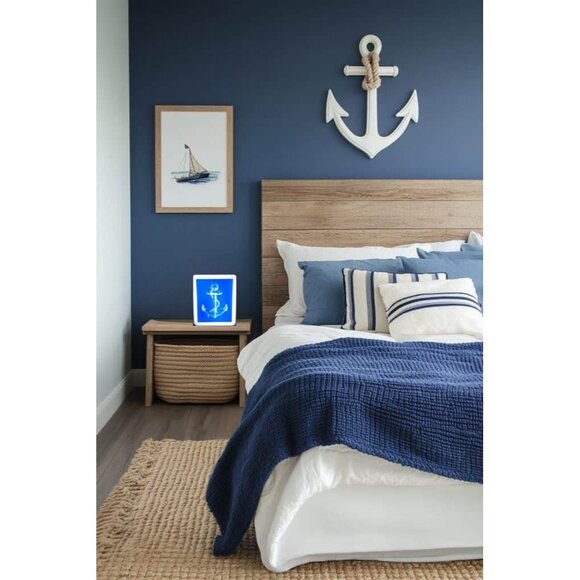 Anchor-Themed LED Night Light In Blue & White With Nautical Design Perfect For C - Picture 1 of 5